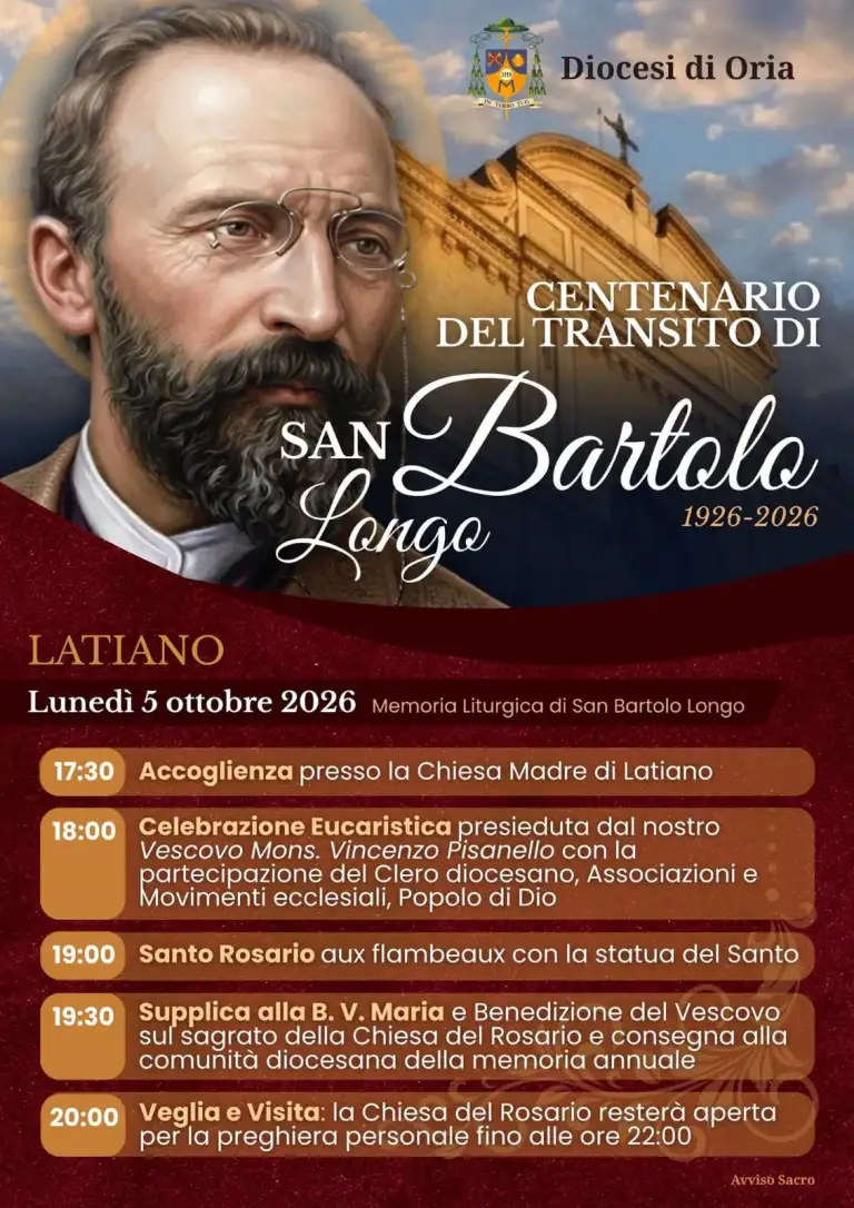 Locandina del Centenario del Transito di San Bartolo Longo – Latiano, 5 ottobre 2026