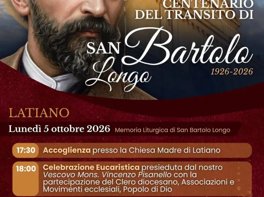 Locandina del Centenario del Transito di San Bartolo Longo – Latiano, 5 ottobre 2026